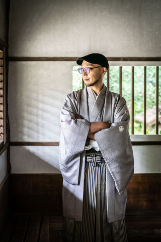 グレー紋服／袴 紺×オリーブ(00175／0000188)