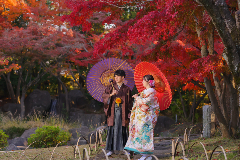 平常庭園で紅葉撮影