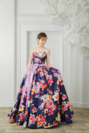 3252　プリンド柄のネイビードレス★3