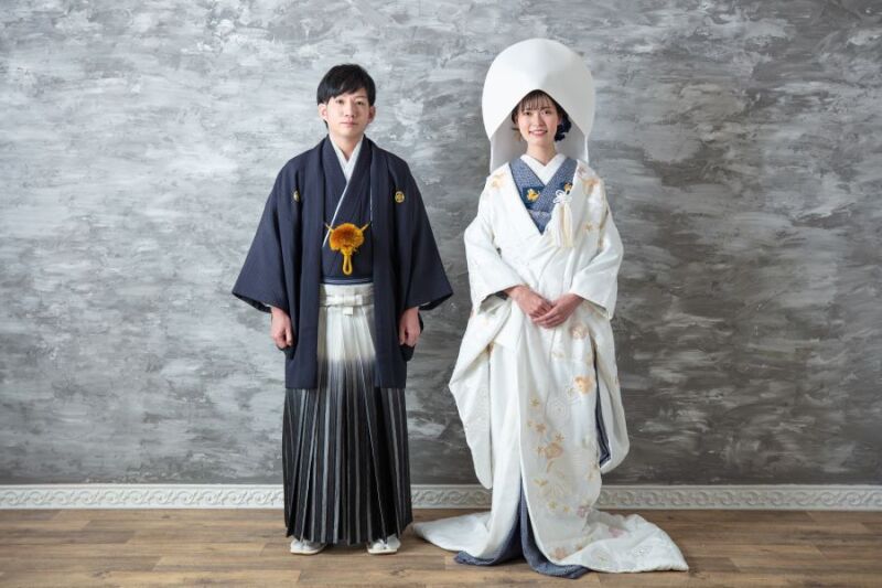 綿帽子で和装撮影スタート