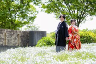 春の馬見丘陵公園で和装ロケーション