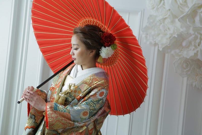 番傘で和装らしく