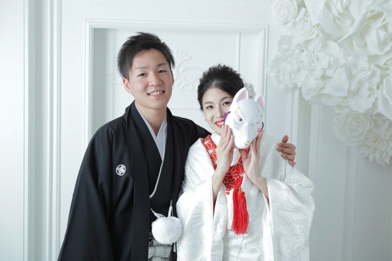 きつねのお面で写真映え