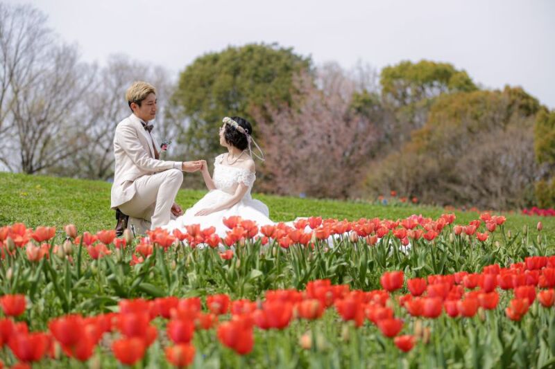 花畑でエスコート