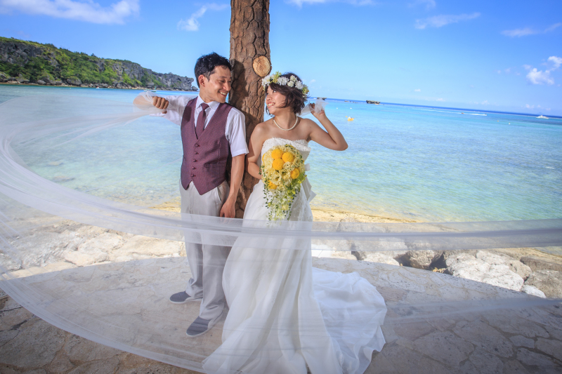 青い海と自然豊かな岬バックに