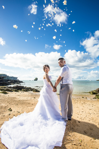 夏の青空で前撮り
