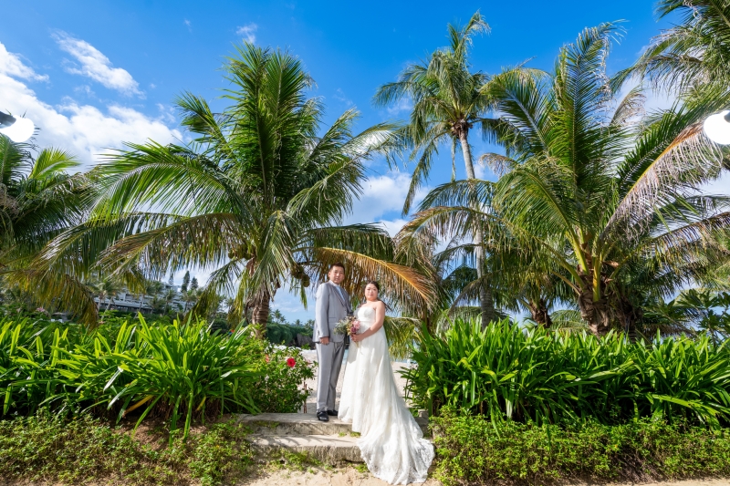 ヤシの木に囲まれて