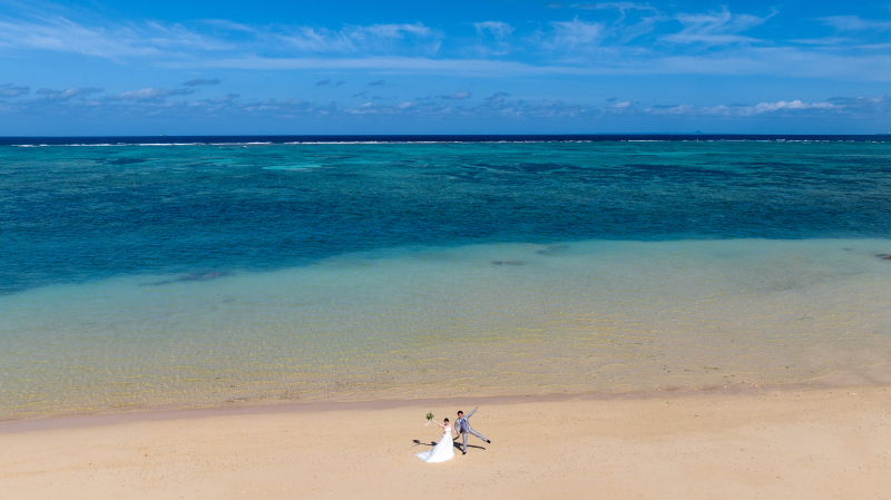 一面のエメラルドグリーンの海