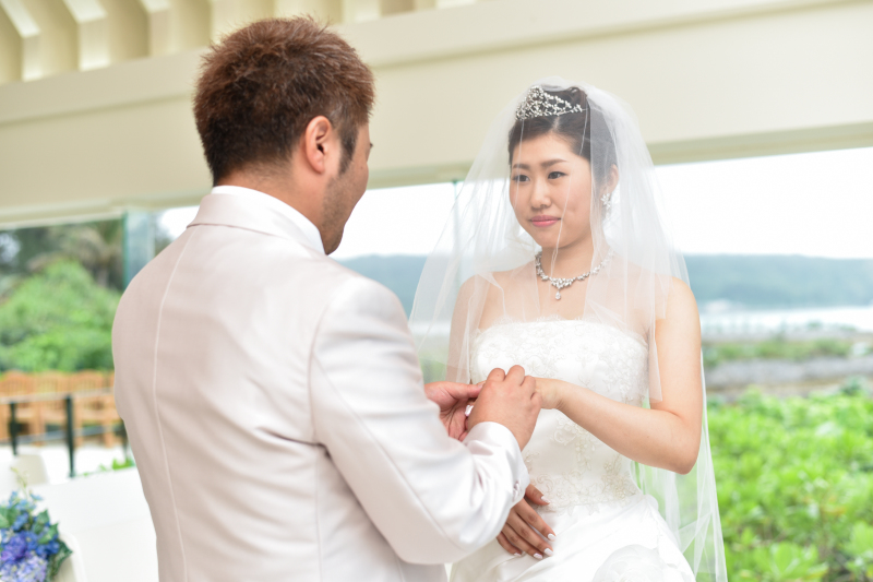 誓いの言葉で指輪交換