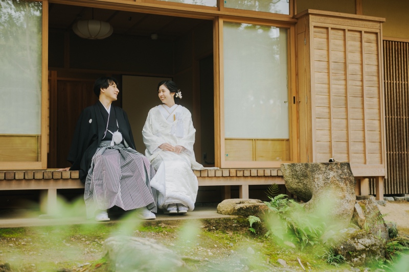奈良の庭園で和装撮影