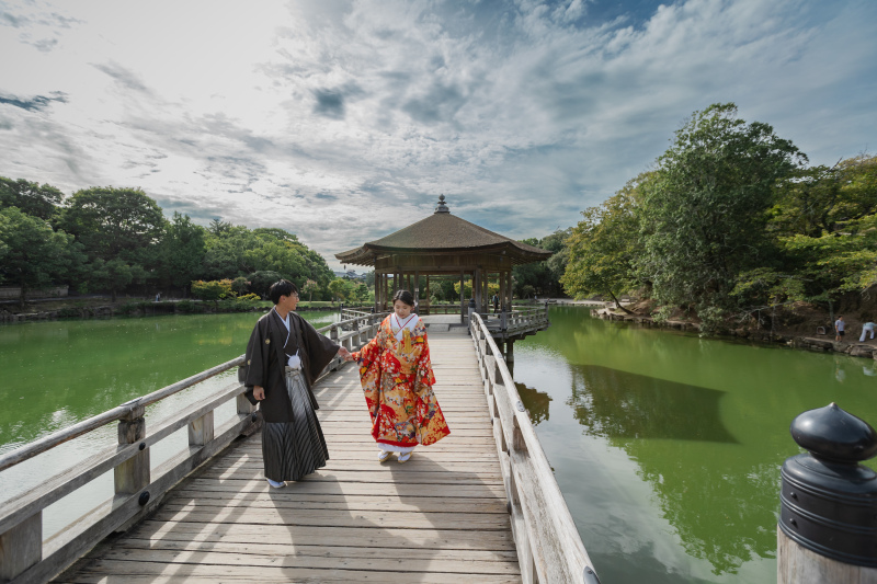 浮見堂+鹿との撮影ができる奈良公園 和装ロケーション
