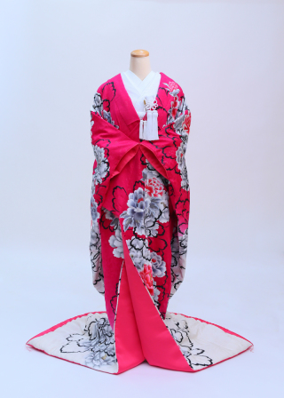 濃ピンク地 牡丹　A978