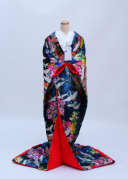 濃ブルー 琳派 花 鶴　A899