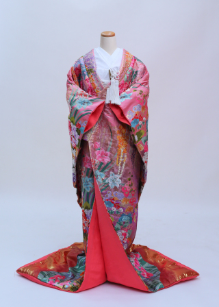 ピンク地 藤にあじさい 裏地ピンク　A872