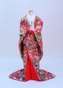 ローズ色 鶴 小花　A868