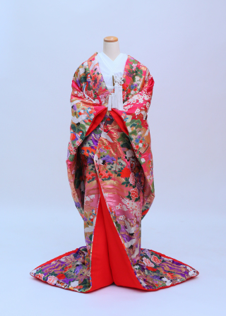 ローズ色 鶴 小花　A868