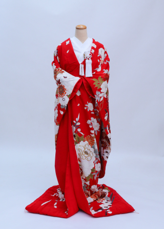 赤 手描 百花繚乱　A966