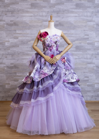 パープル花柄ドレス (K260)