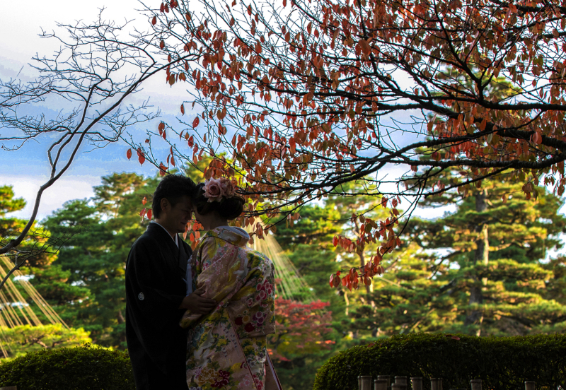 青空×紅葉×兼六園