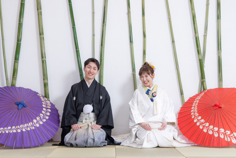 和傘と竹の和モダン空間