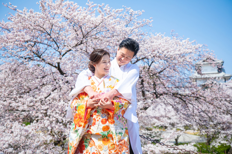 満開の桜の下で