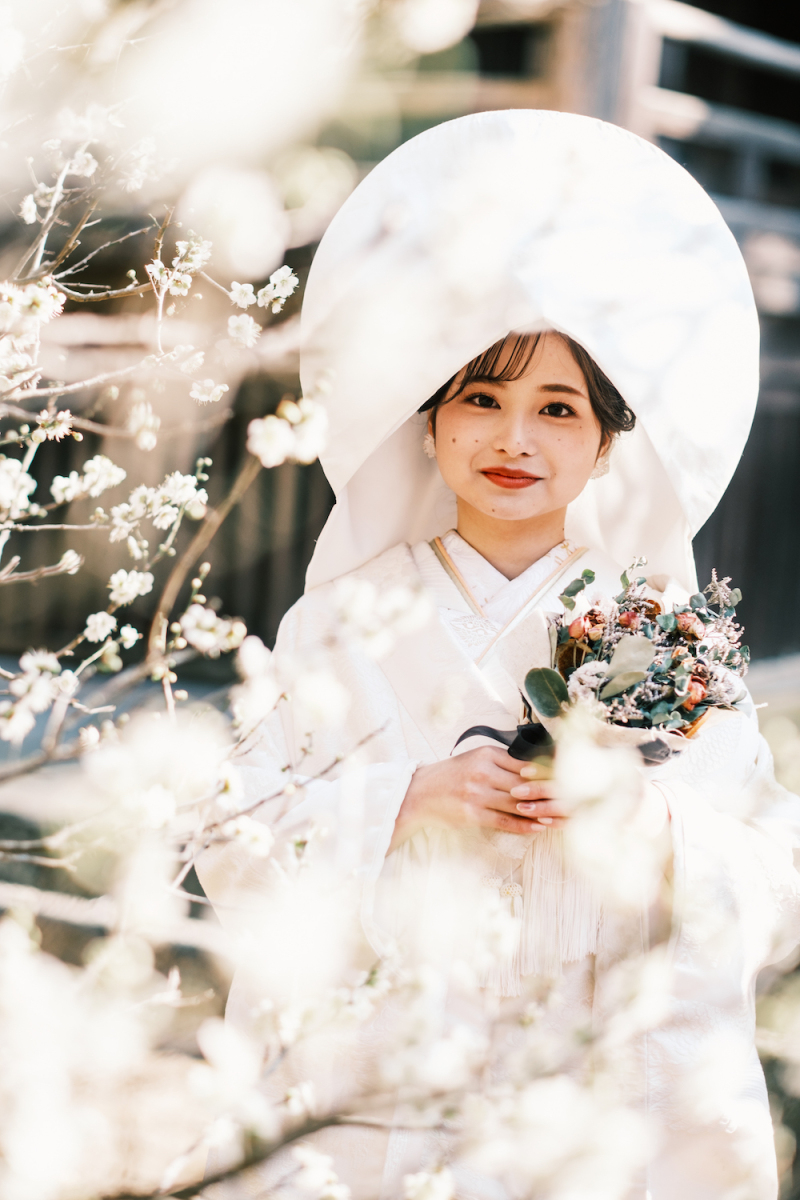 綿帽子とお持ち込みのブーケで