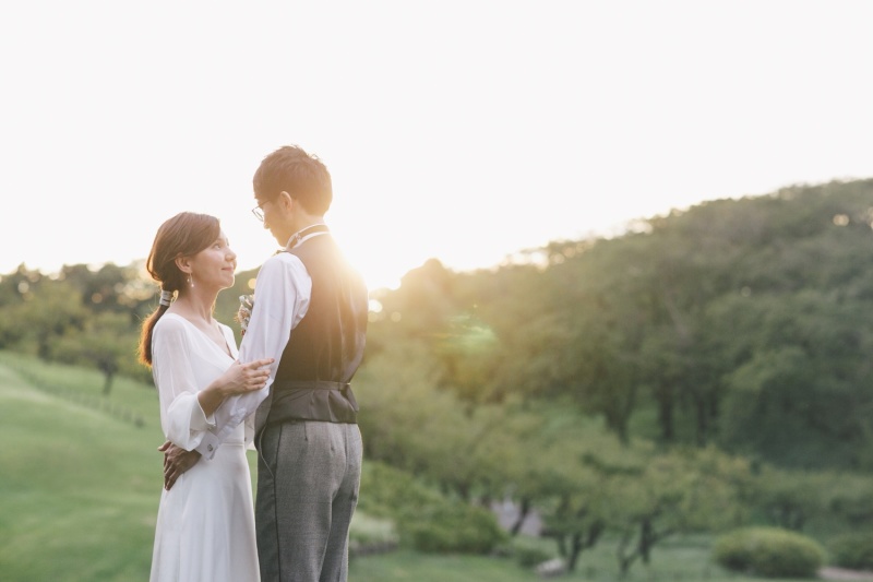 夕日をバックに。
