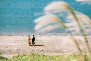 冬の海には和装が似合う。