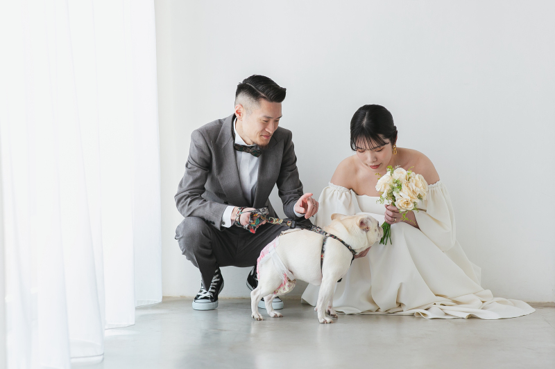 わんちゃんと3人家族での撮影