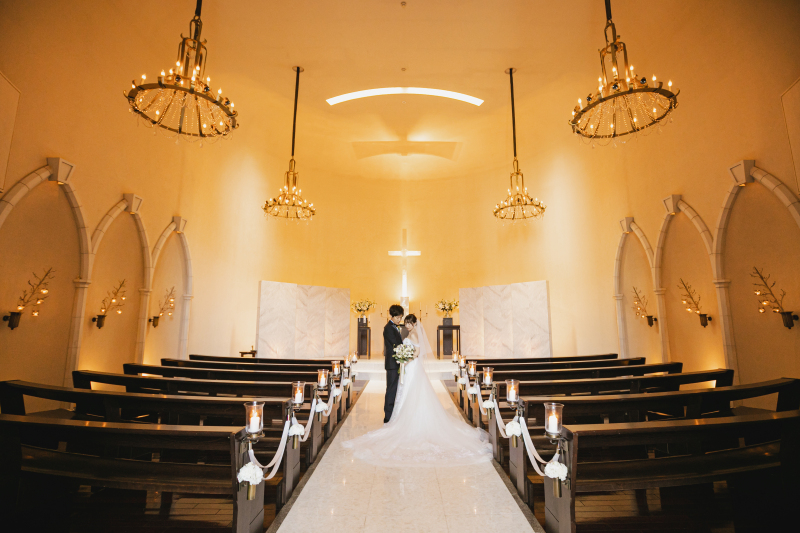 壮大な礼拝堂での撮影