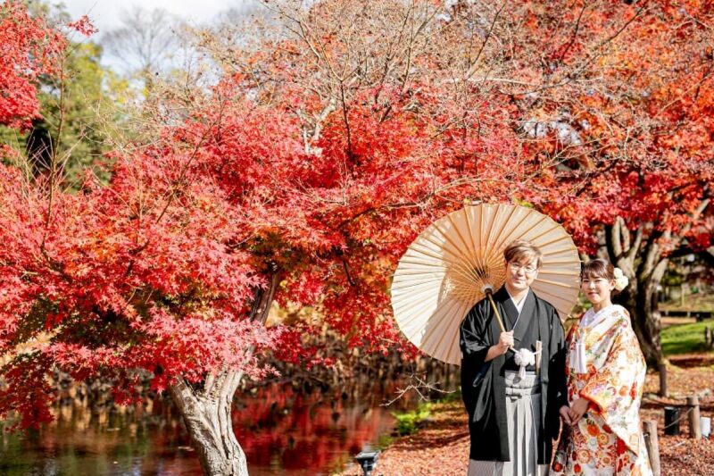 色とりどりの自然の中での和装撮影