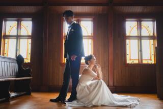 PHOTO WHITE KYOTO_木目調の本格教会を貸切＊緑と花&times;歴史ある独立型チャペル撮影②