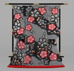 黒 絞り桜花吉祥文様
