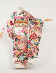 白金彩花扇面流水文