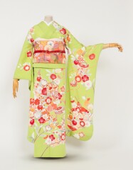 手描黄緑貝桶と短冊散らしに四季花