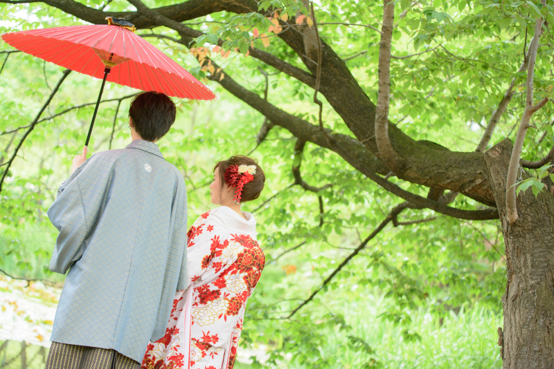 赤が生える緑の中で