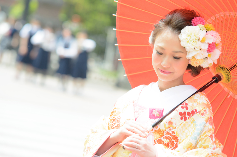 結婚式を控え着物でロケーションフォトを希望
