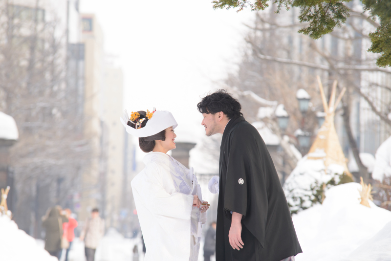 綿帽子から角隠しへチェンジ