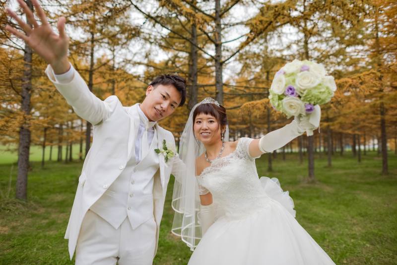 紅葉で生ブーケと