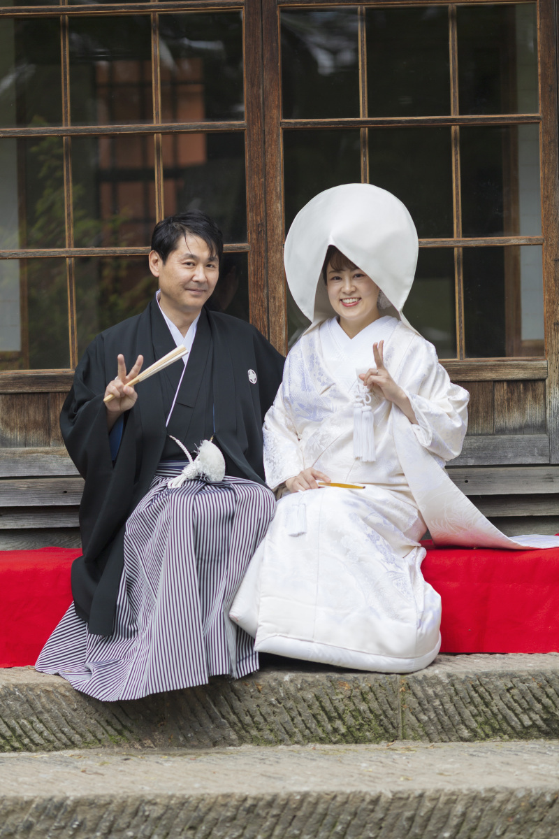 お庭に毛氈を引いて撮影