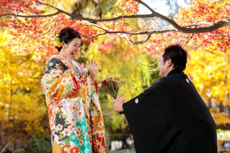 和装で紅葉ウェディングフォト