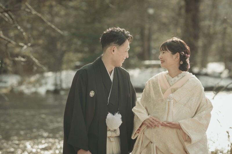 初雪が解けかけの午後和装スタートです