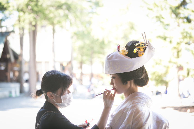 北海道神宮の挙式から緊張の紅差し