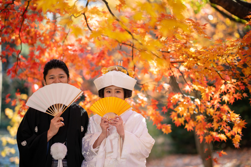 道庁公園の紅葉とともに