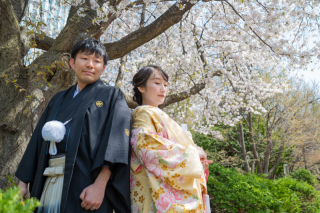 桜の咲く頃。和洋2点家族みんなで楽しんだフォトウェデイング