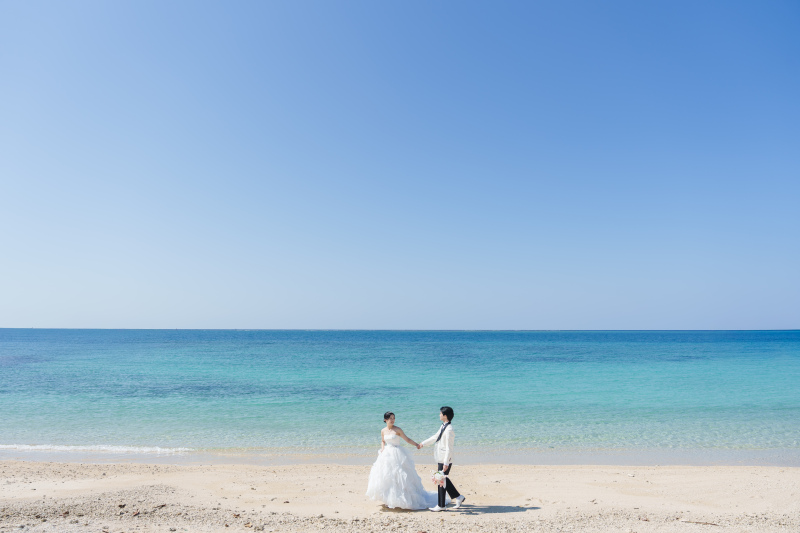 透き通る海と青空。手を繋ぎ歩む二人の希望の軌跡。