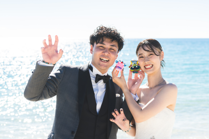シーサーと!おふたりらしい遊び心も思い出のひとつ