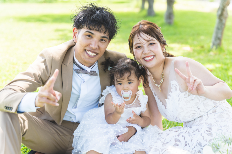 グリーンエリアでのファミリーショットも