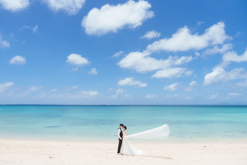 風に舞うロングベールと青空のコンラストが綺麗な件