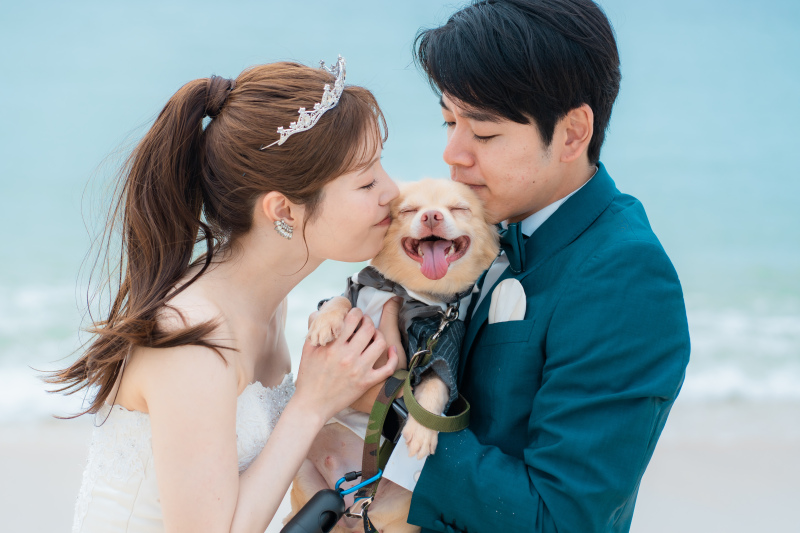愛犬にキス♡幸せあふれる特別な瞬間をビーチで